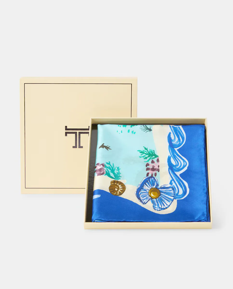 

Шелковый шарф с узором в стиле твил Latouche, синий