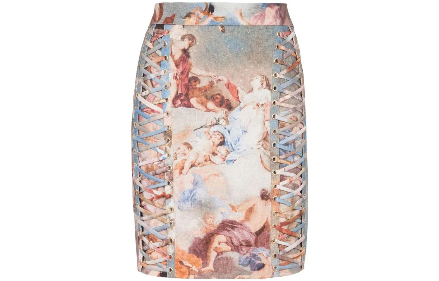 Мини-юбка на шнуровке с принтом неба BALMAIN, Multicolor