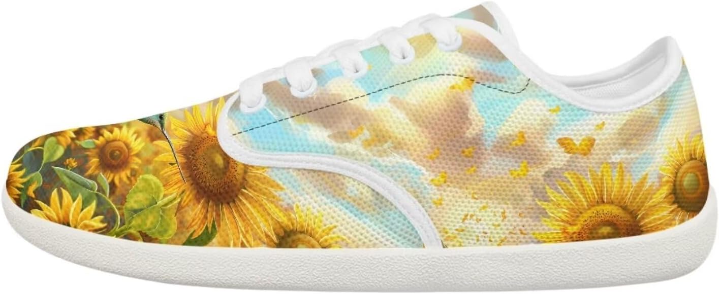 

Женские и подростковые кроссовки Forchrinse с декоративной бабочкой, широкие, для бега и тенниса, с нулевым перепадом, модные кроссовки с мягкой подошвой, Hummingbird Sunflower Sky