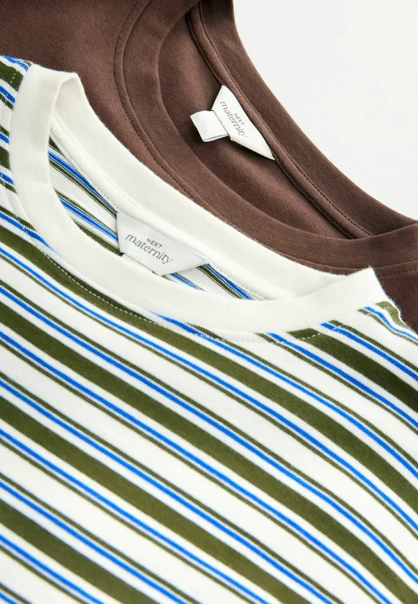 Футболки с принтом для беременных и кормящих мам (2 шт.) Next, Chocolate Brown And Green Stripe — фото 4