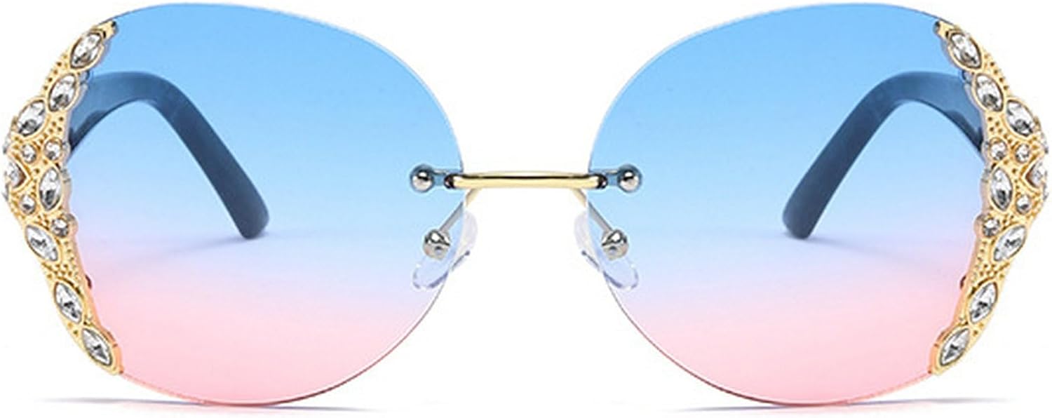 

Женские солнцезащитные очки без оправы с бриллиантами, роскошные, большие, круглые, со стразами, в винтажном стиле, для вечеринок, с градиентным переходом цвета mincl, Blue