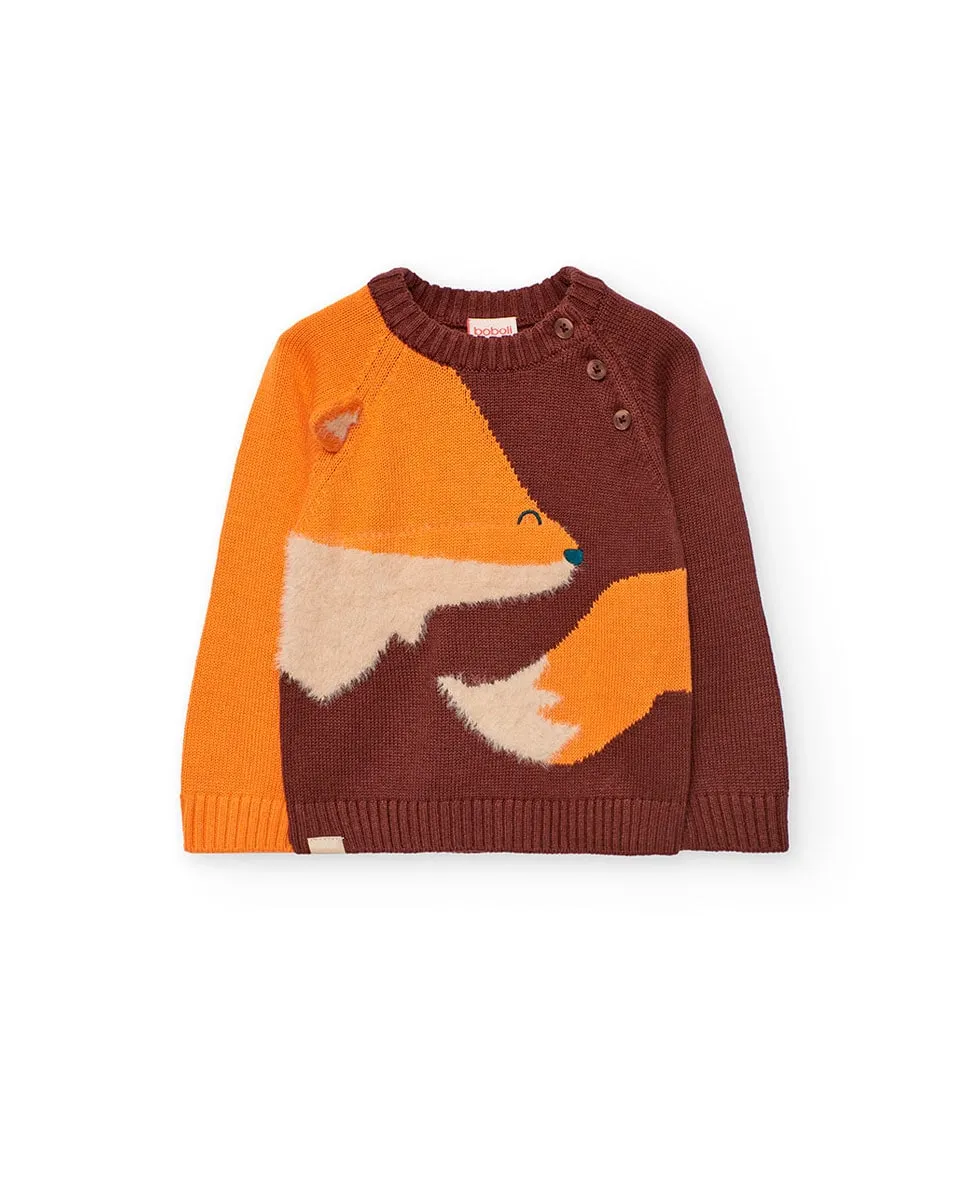 

Детский джемпер с рисунком спереди и разрезом на воротнике Boboli, коричневый