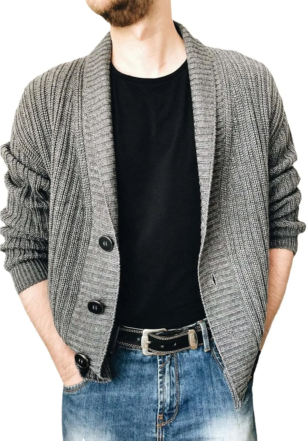 

Мужской кардиган tuduoms с воротником-шалью и цветными блоками