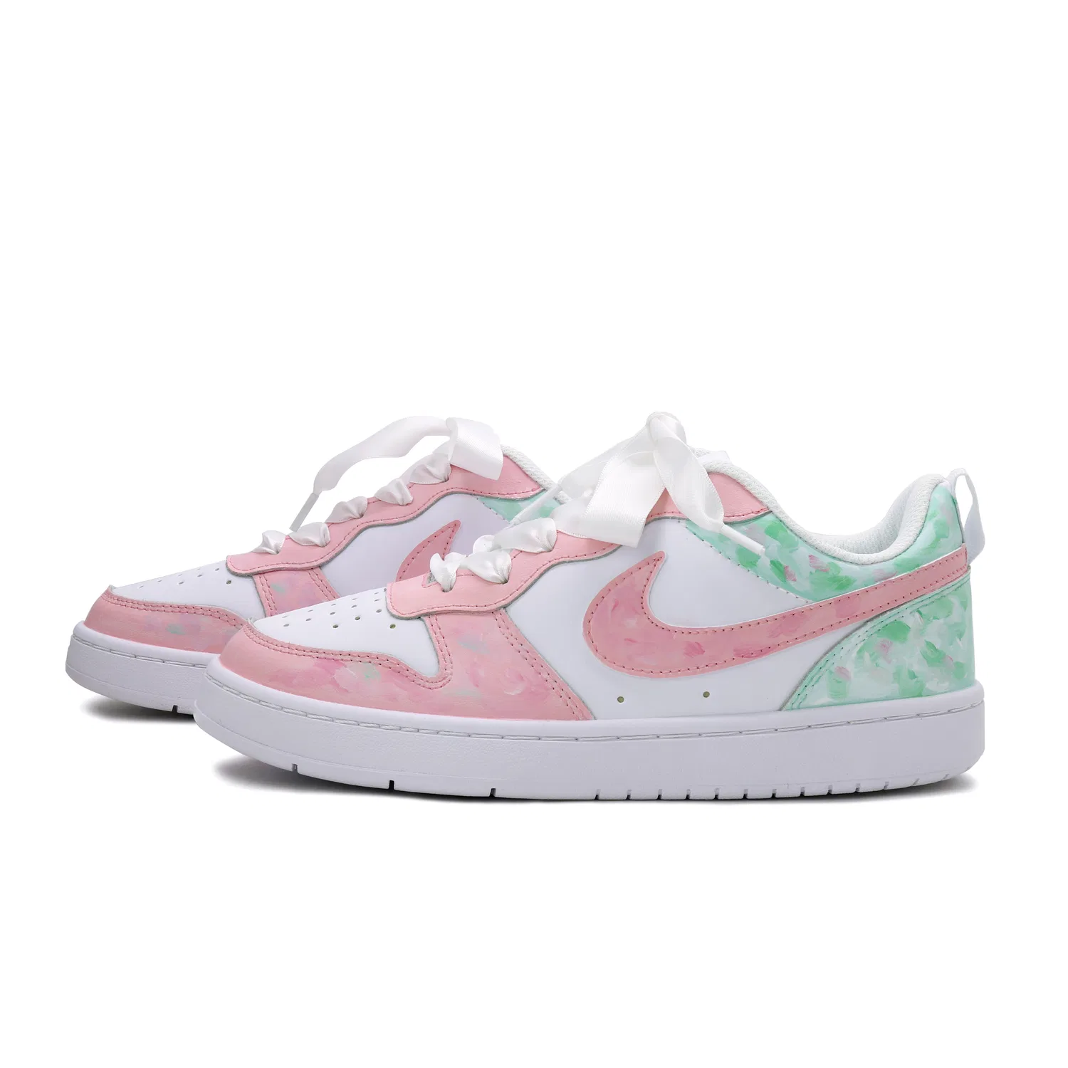 Кроссовки для скейтбординга Nike Court Borough Oil Painting Leather Low для подростков, розово-зеленые — фото 4