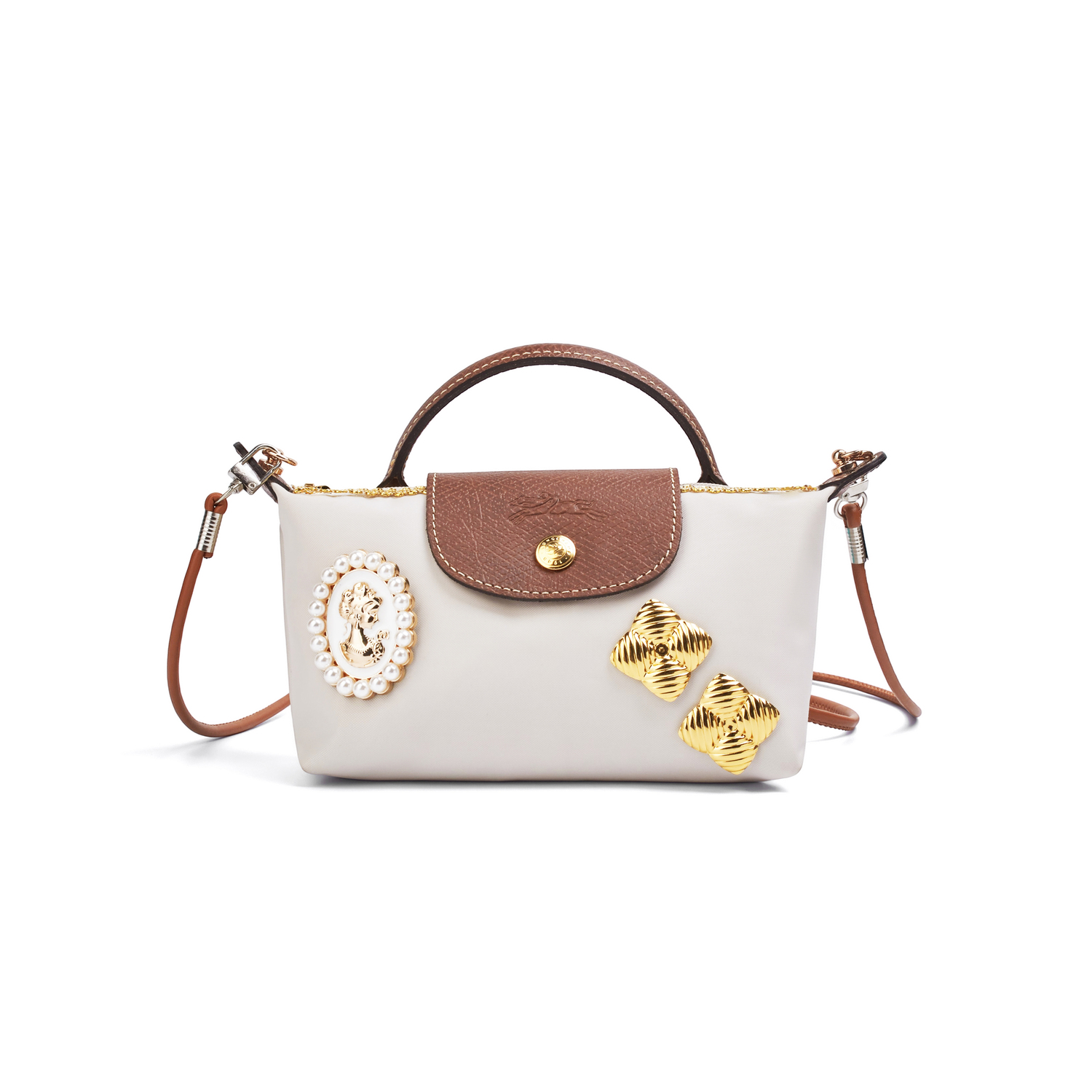 

LONGCHAMP Сумка складная холщовая женская бежевая, Gold Diamond with White Accent