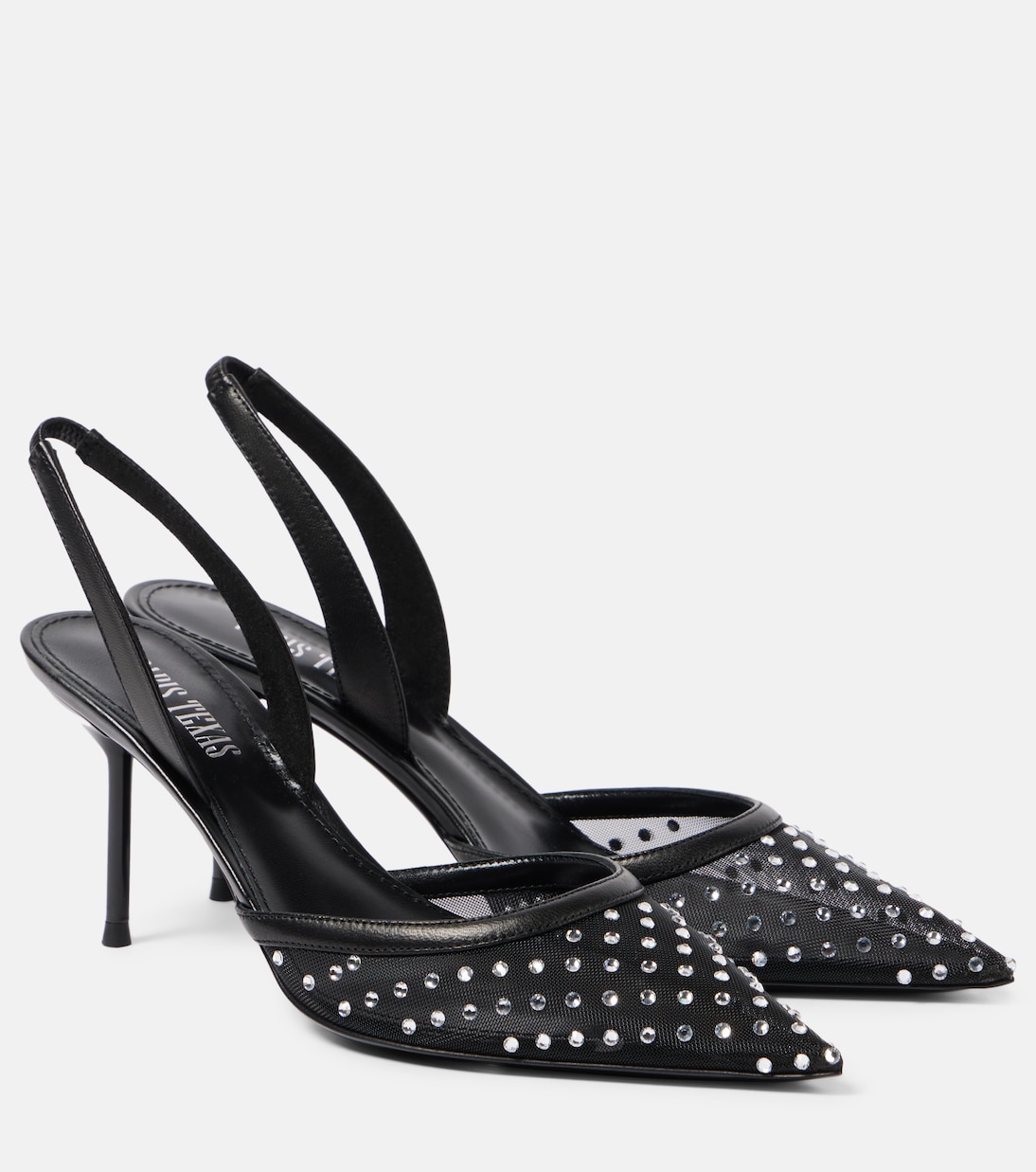 Туфли-лодочки Lidia 70 с декоративным сетчатым принтом и открытой пяткой Paris Texas, Black Crystal Diamond
