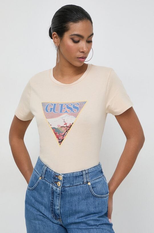 

Хлопковая футболка Guess, бежевый