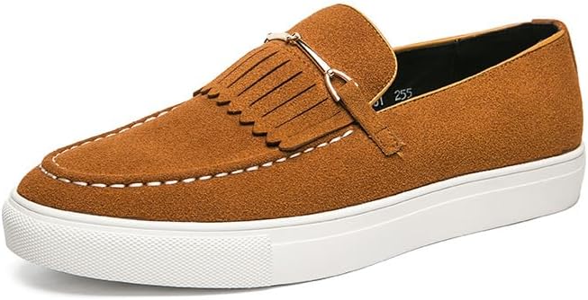 

Мужские замшевые комфортные лоферы с кисточками на плоской подошве, легкие, противоскользящие, с металлическим декором, на платформе, слипоны, модные кроссовки для работы и вождения Fifilapin, коричневый