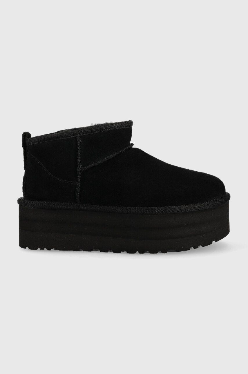 Ботинки замшевые UGG Classic Ultra Mini на платформе, черный