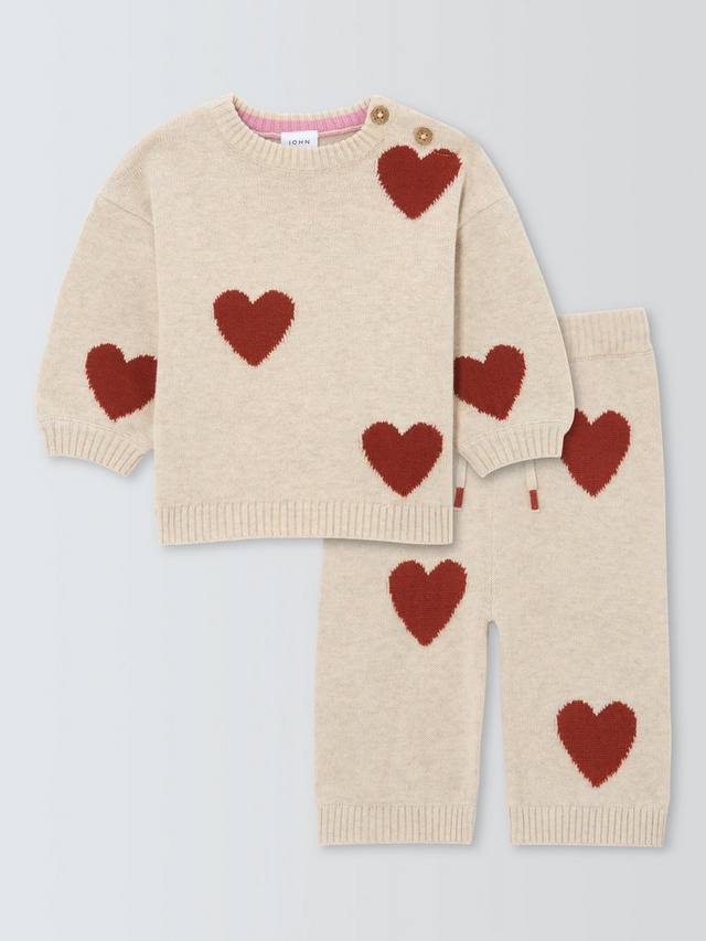

Детский комплект из вязаного свитера с сердечками и брюк John Lewis, Natural