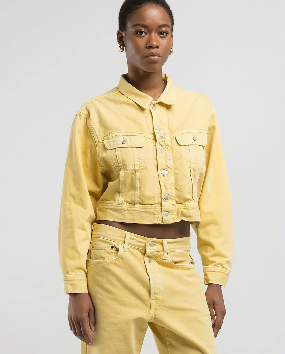 

Короткая женская кожаная куртка на пуговицах Replay, желтый