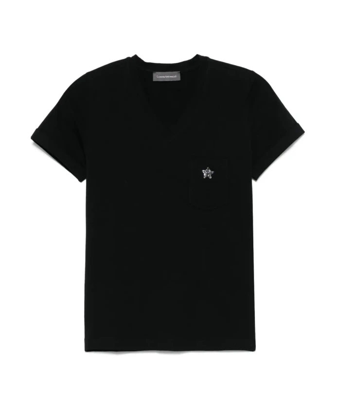 

Футболка с V-образным вырезом и аппликацией в виде черной звезды Lorena Antoniazzi, черный