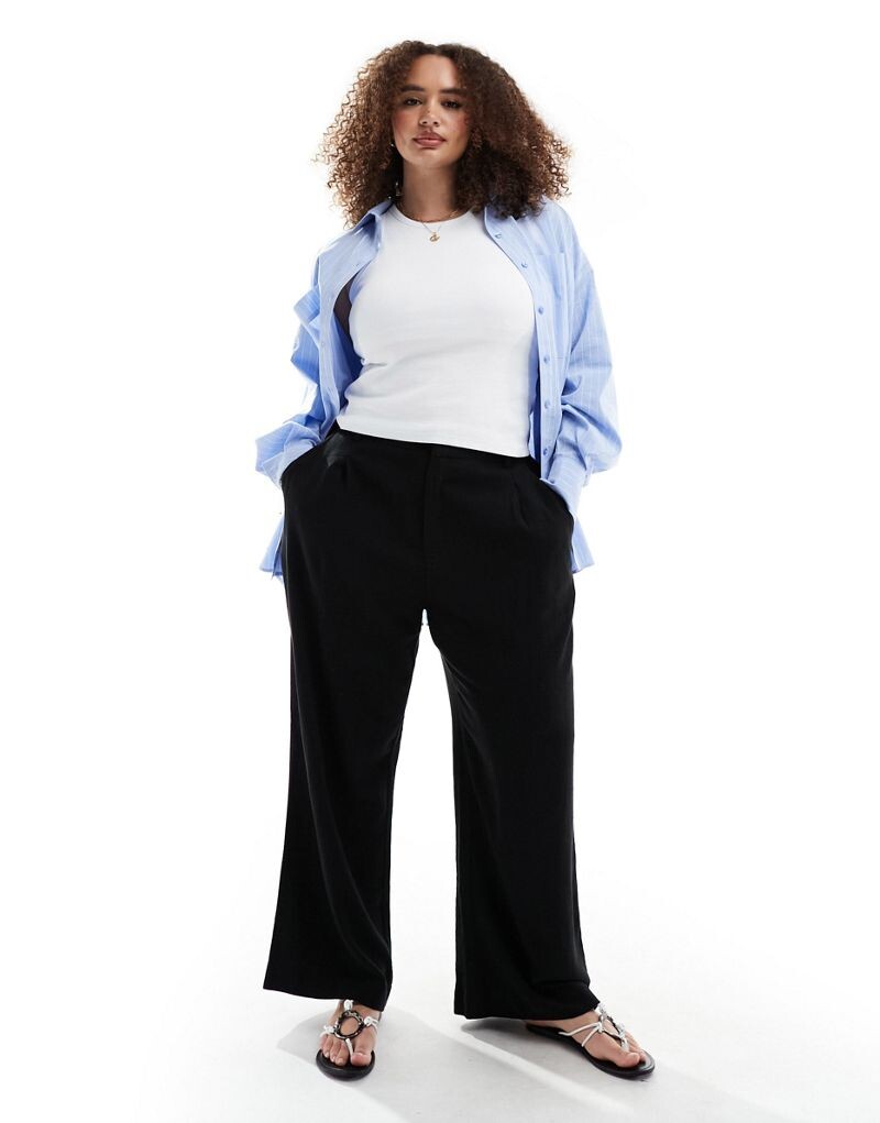 

Черные широкие брюки из льняного микса ASOS Curve