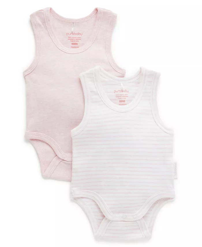 

Боди для девочек из ребристой ткани, 2 шт Purebaby, розовый