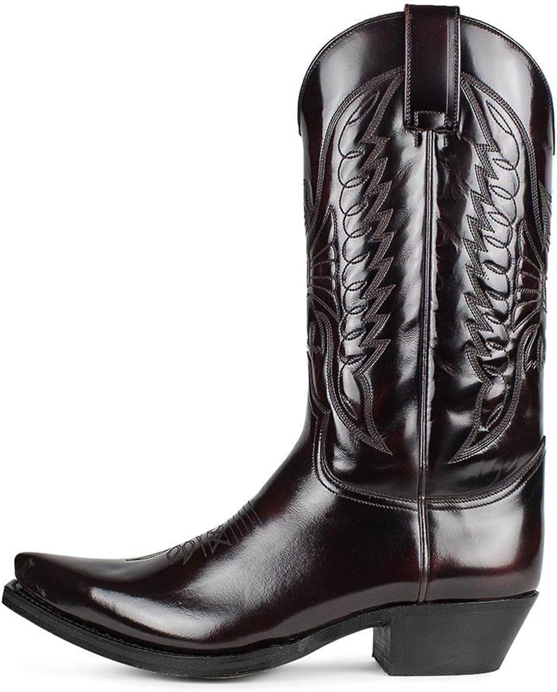 

Мужские западные ковбойские сапоги с вышивкой, заостренный носок, синтетическая кожа, ретро, противоскользящие, с толстым каблуком Generic, темно-коричневый