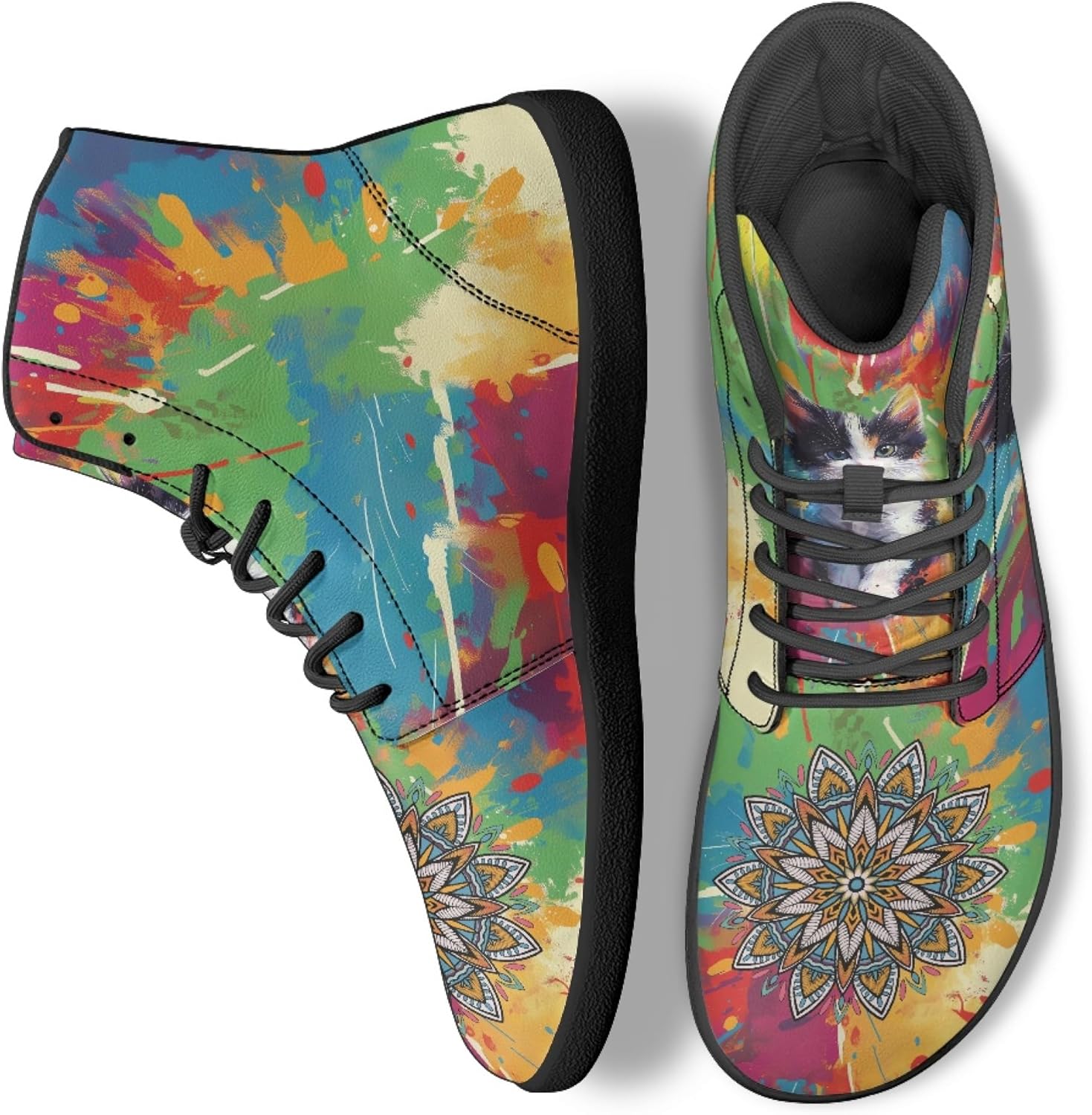 

Кроссовки унисекс Бохо с принтом мандалы, босоножки с высоким верхом из PU-кожи для улицы Arleeorkee, Cat Mandala