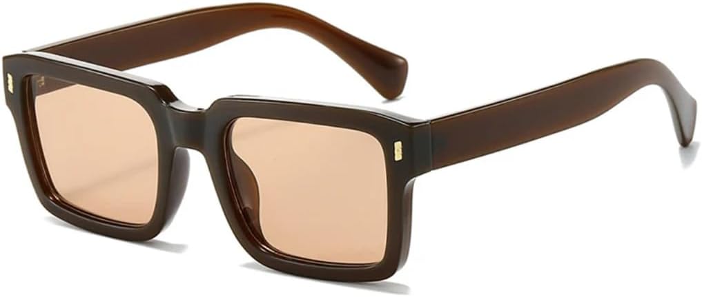 

Женские солнцезащитные очки класса люкс, модные квадратные очки с защитой от УФ-излучения UV400, ретро-стиль, с заклепками, трендовый стиль для мужчин и панк-стиль UATXTAU, Brown Champagne