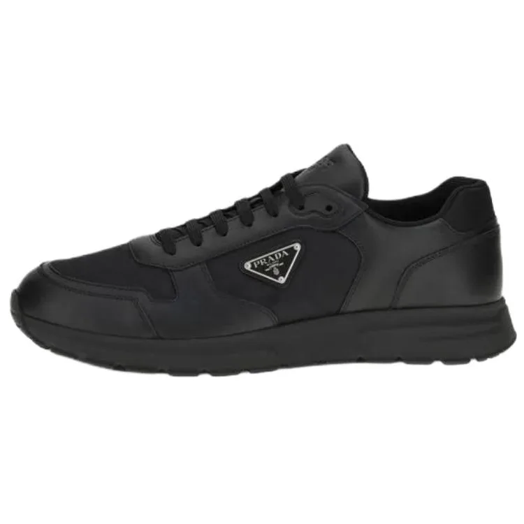 PRADA Re Nylon Leather низкие повседневные кроссовки мужские черные