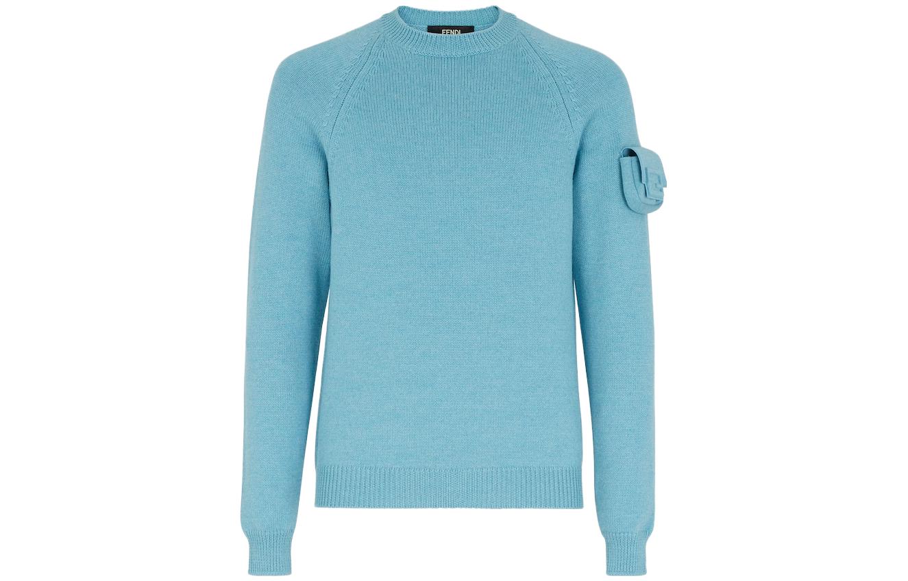 

FENDI Свитер мужской, светлый голубой, круглый вырез, умеренная посадка