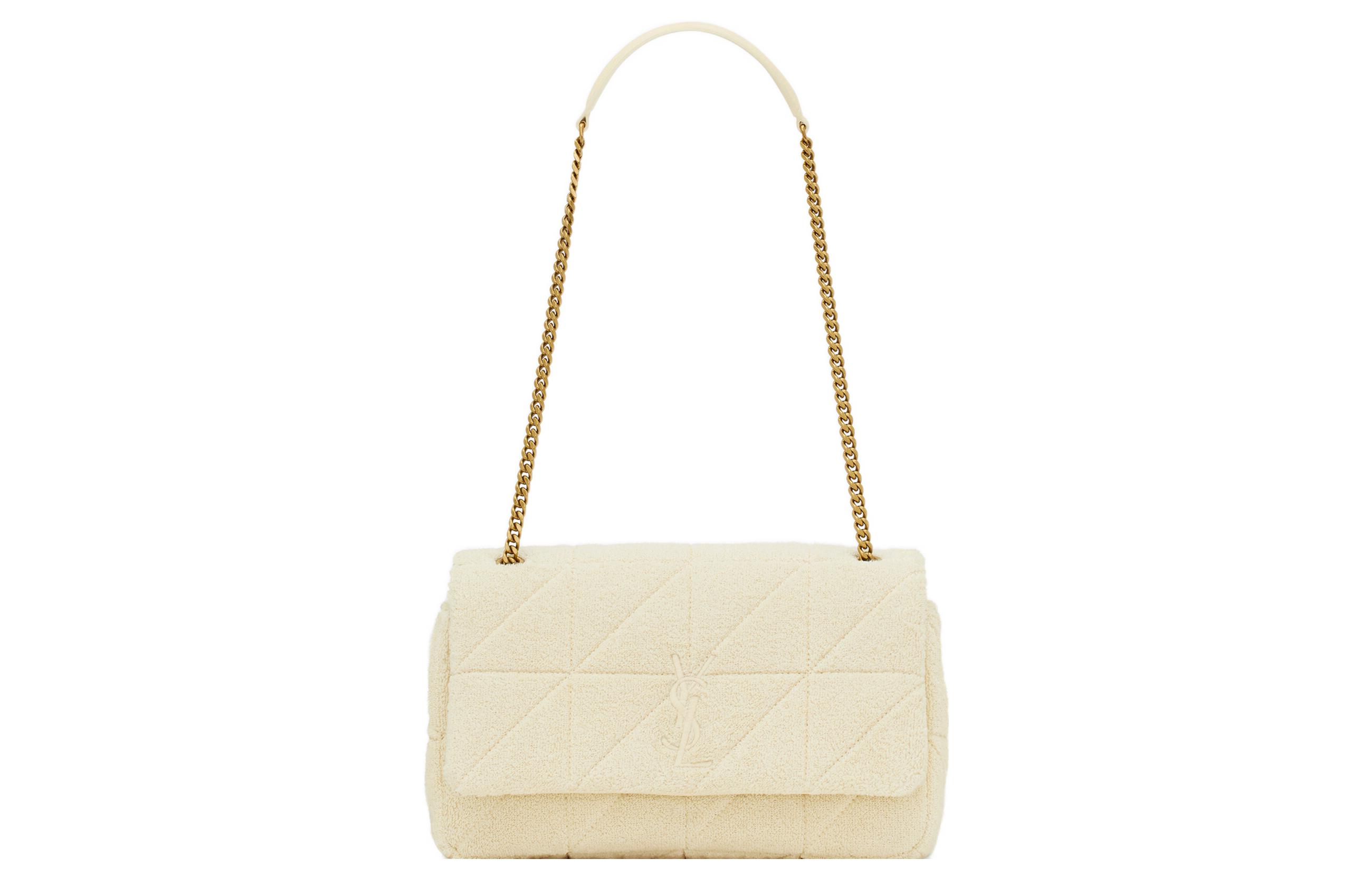 

SAINT LAURENT Сумка из ткани с кожаной цепью Женская белая