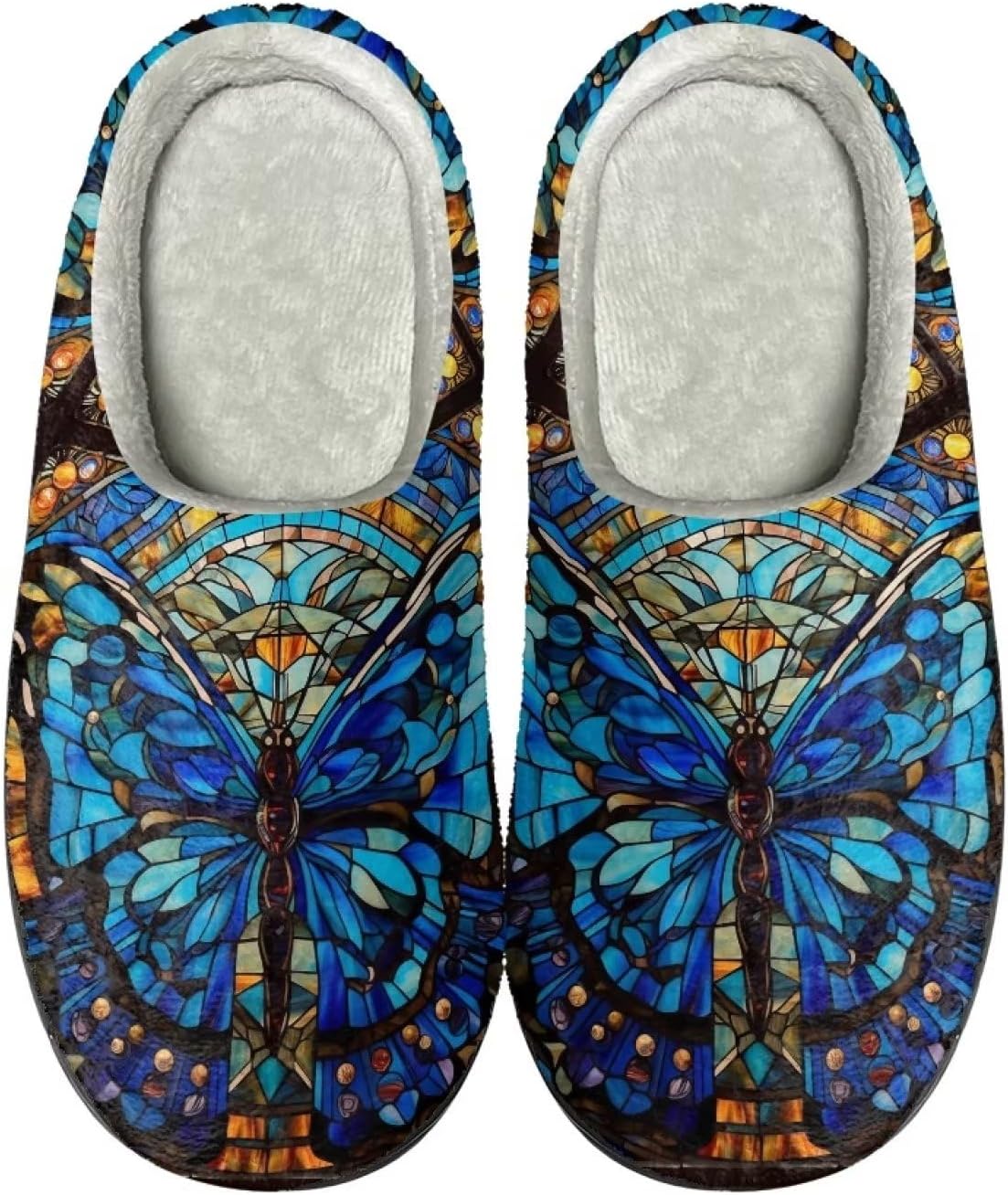 

Пушистые зимние домашние тапочки для женщин и мужчин Tribal с милым бабочкой, уютные тапочки для осени и зимы, противоскользящие Semiouray, синий