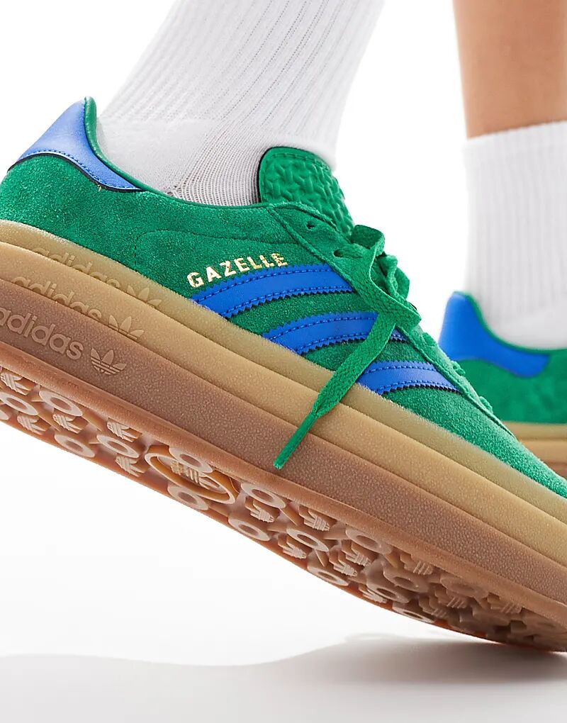 Кроссовки Adidas Originals Gazelle Bold зеленого и синего цветов с резиновой подошвой — фото 3
