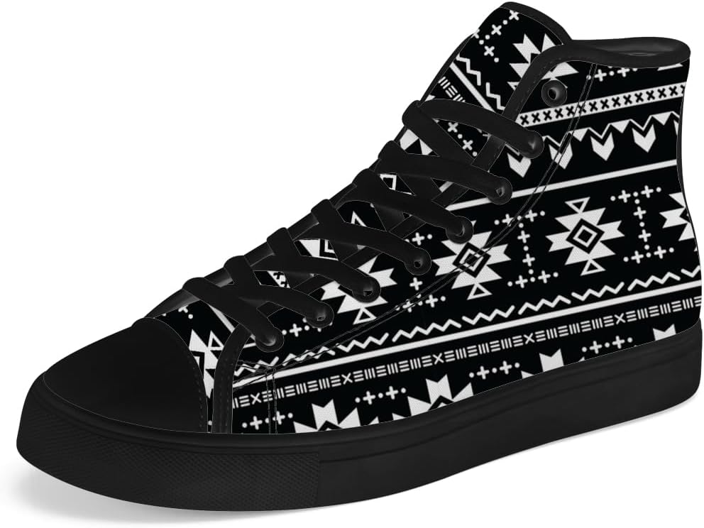 

Высокие кеды на шнуровке Aztec для мужчин и женщин, с канвой, в стиле коренных американцев, повседневная обувь, подарок для папы и мамы Chebing, черный