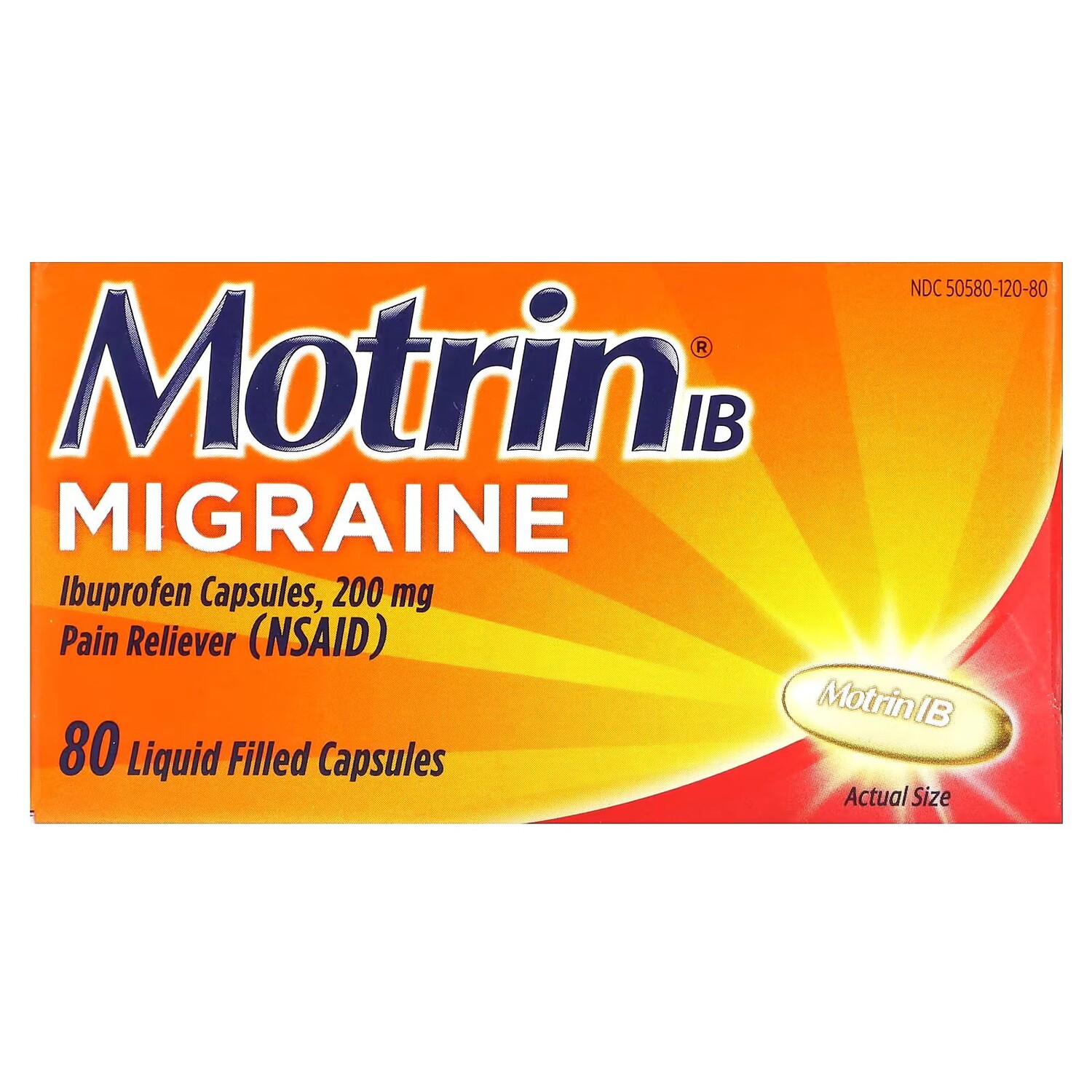

Мигрень, капсулы с ибупрофеном, 200 мг, 80 капсул, наполненных жидкостью Motrin