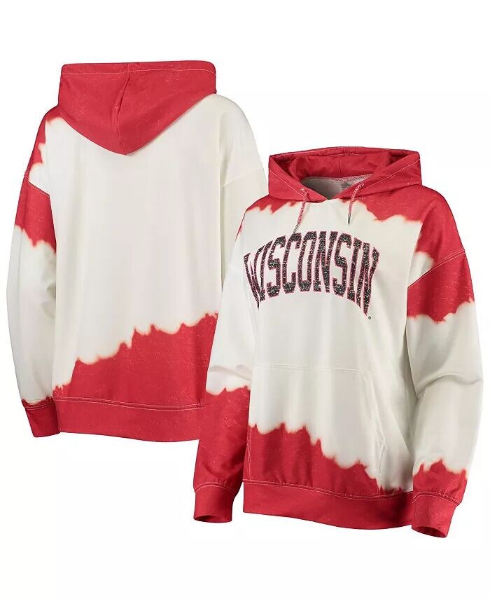 

Женская бело-красная толстовка с капюшоном Wisconsin Badgers For the Fun, окрашенная двойным погружением Gameday Couture