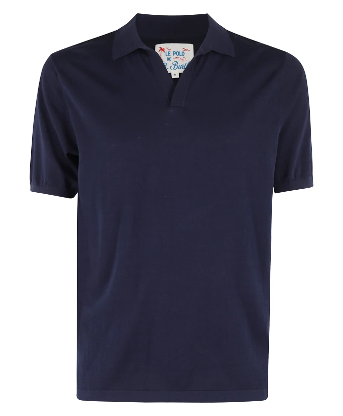 

Классическая темно-синяя рубашка поло с V-образным вырезом и коротким рукавом Mc2 Saint Barth, синий