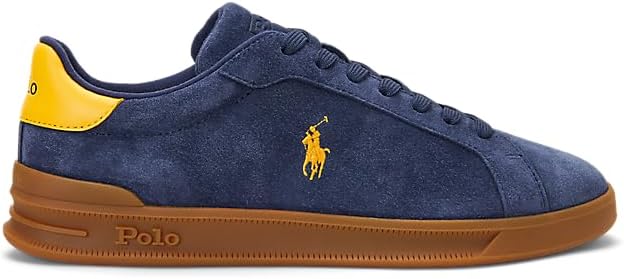 Polo Ralph Lauren мужские кроссовки Suede-HRT Crt II с низким верхом на шнуровке, Navy/Gold — фото 4