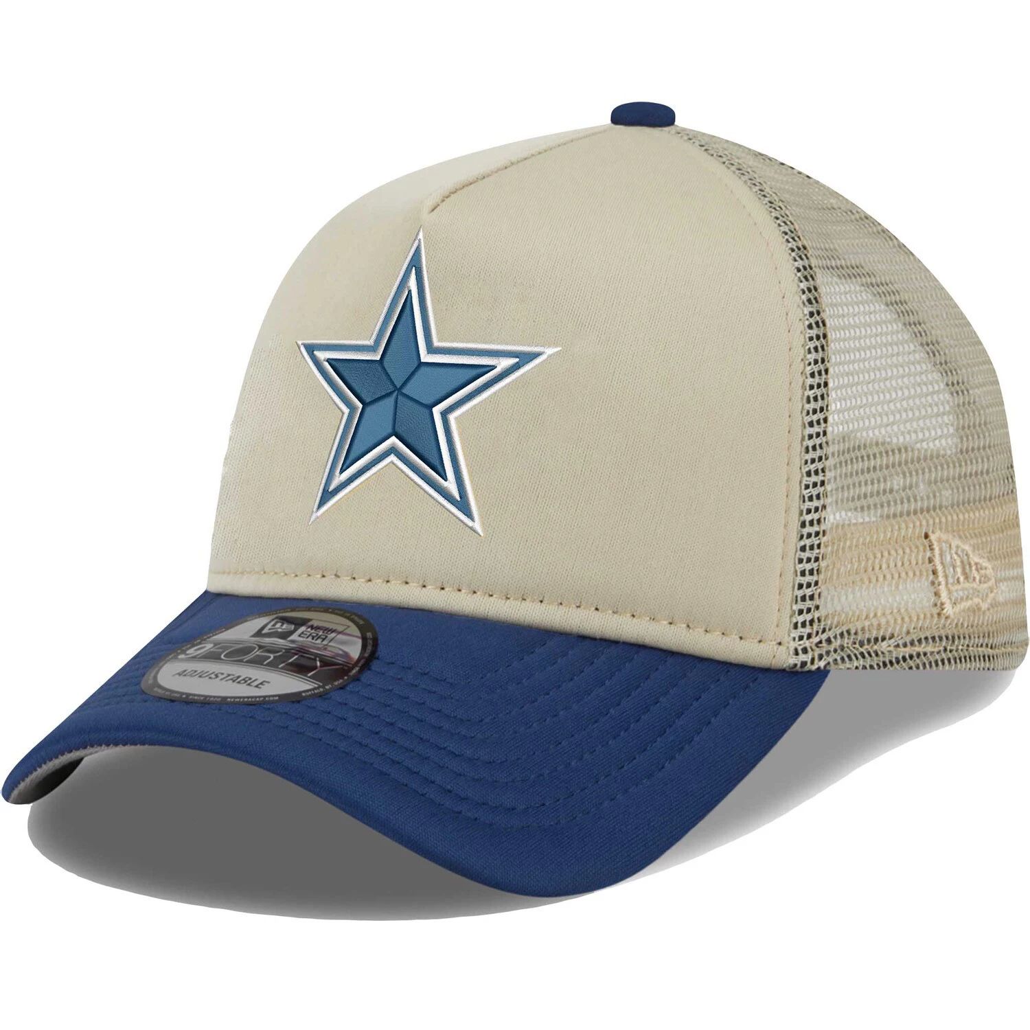 

Мужская регулируемая шляпа New Era Tan/темно-синего цвета Dallas Cowboys All Day A-Frame Trucker 9FORTY