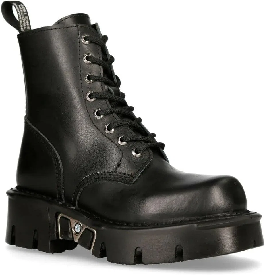 Ботинки New Rock MILI-084N-S3 черные готические, модные, в стиле милитари, унисекс, 8 отверстий, байкерские, готические