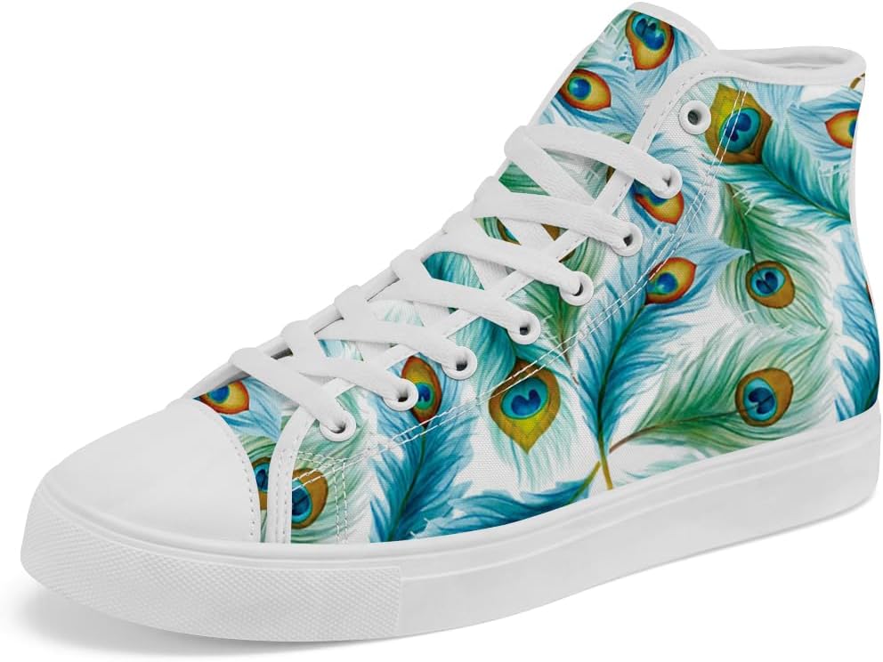 

Высокие кеды из холста с рисунком павлина, шнуровка, повседневная обувь для женщин и мужчин Chebing, синий