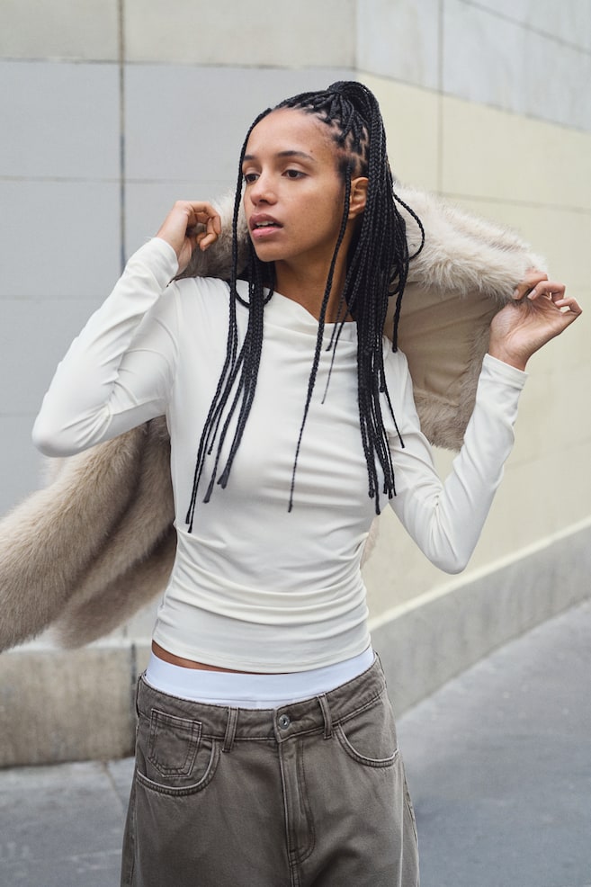 

Драпированный трикотажный топ H&M, бежевый