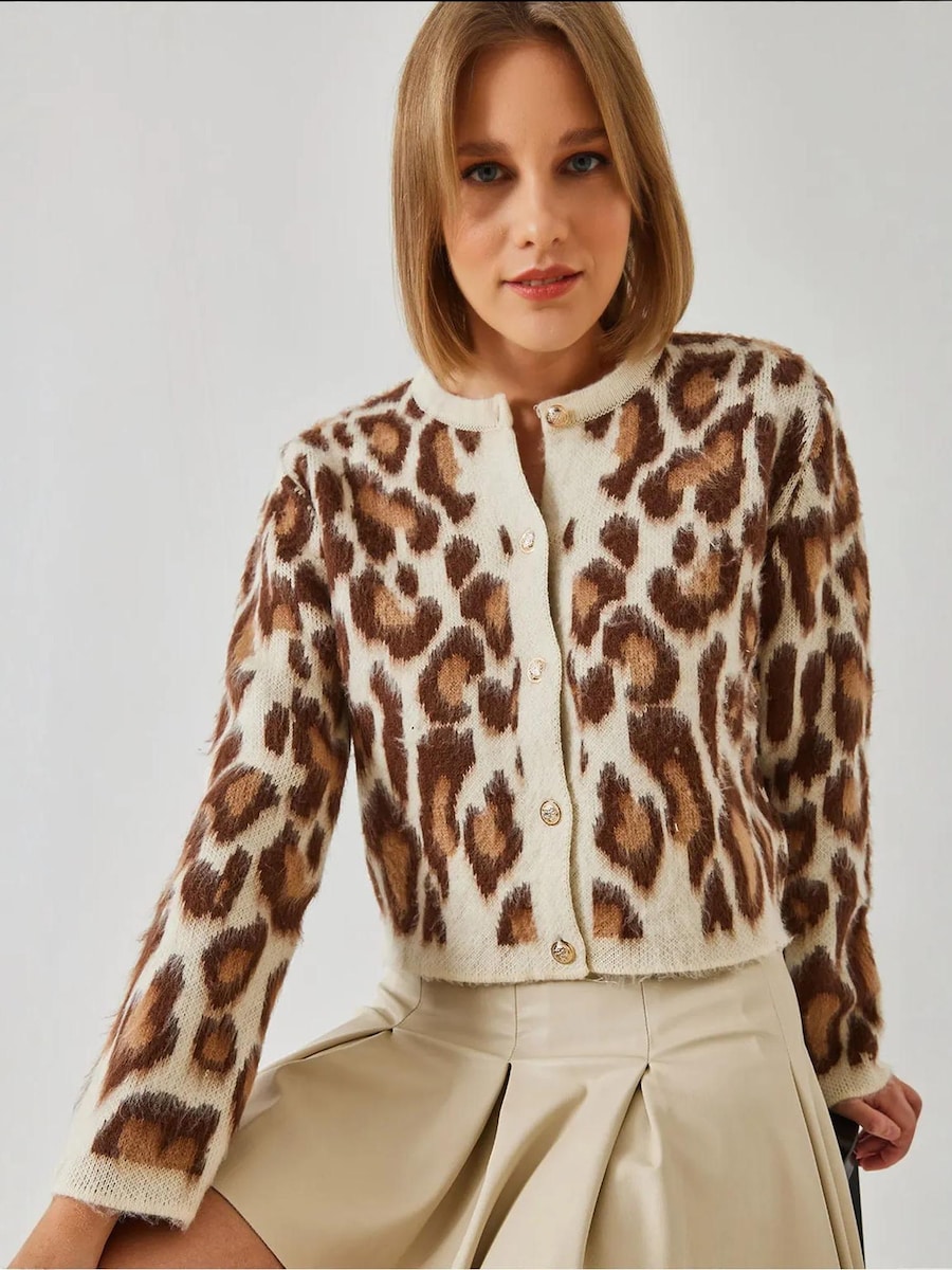 

Вязаный кардиган Bianco Lucci, коричневый/экрю