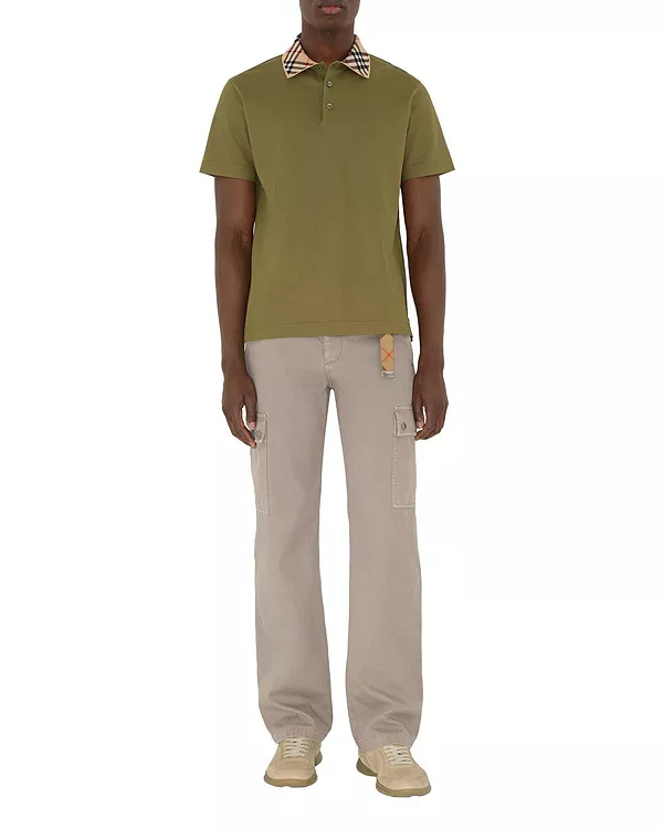 

Хлопковая рубашка-поло с клетчатым воротником Burberry, зеленый