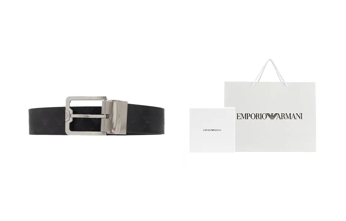 

EMPORIO ARMANI Кожаный ремень с логотипом для делового стиля, Shopping Bag+Box