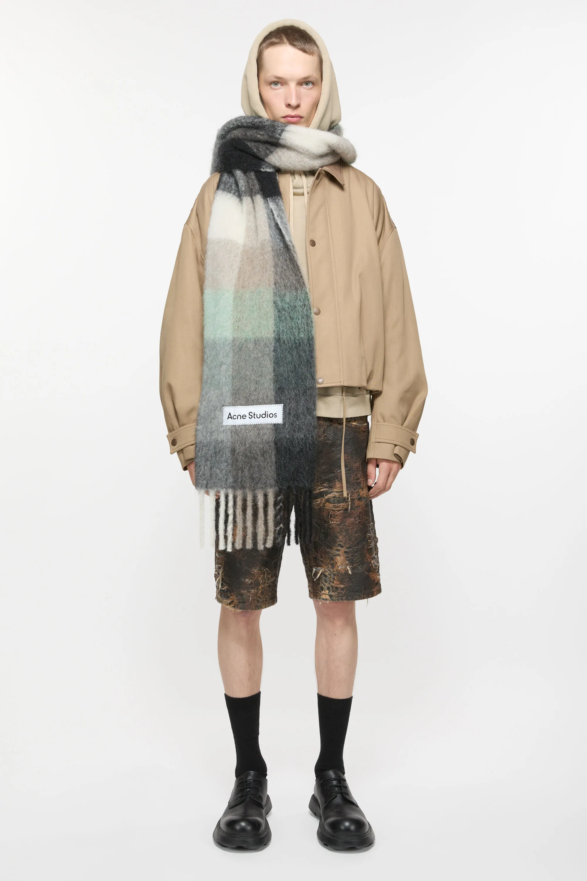Шарф в клетку из мохера Acne Studios, Green/grey/black — фото 3