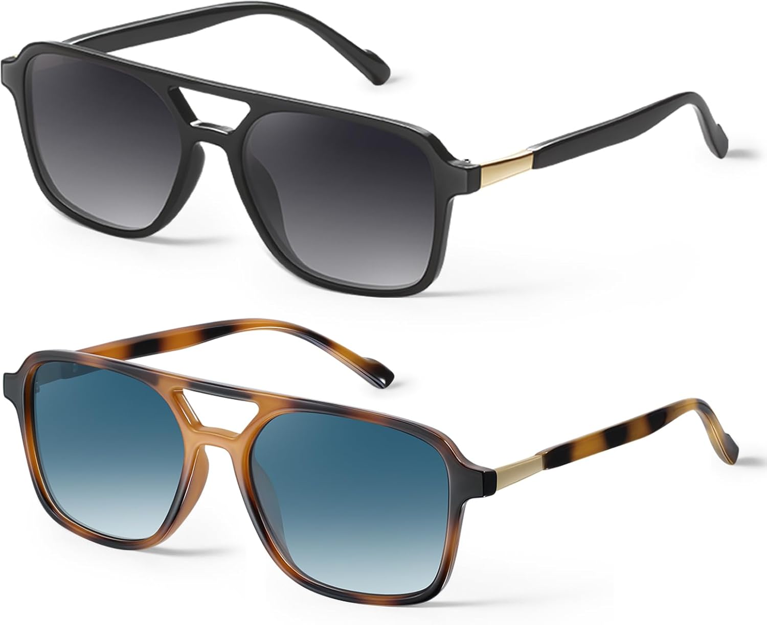 

Солнцезащитные очки GRFISIA в стиле ретро «Авиатор» для женщин и мужчин, квадратная оправа, прямоугольная форма, модные солнцезащитные очки, 2pcs Black/Gray+tortoise\blue Grading