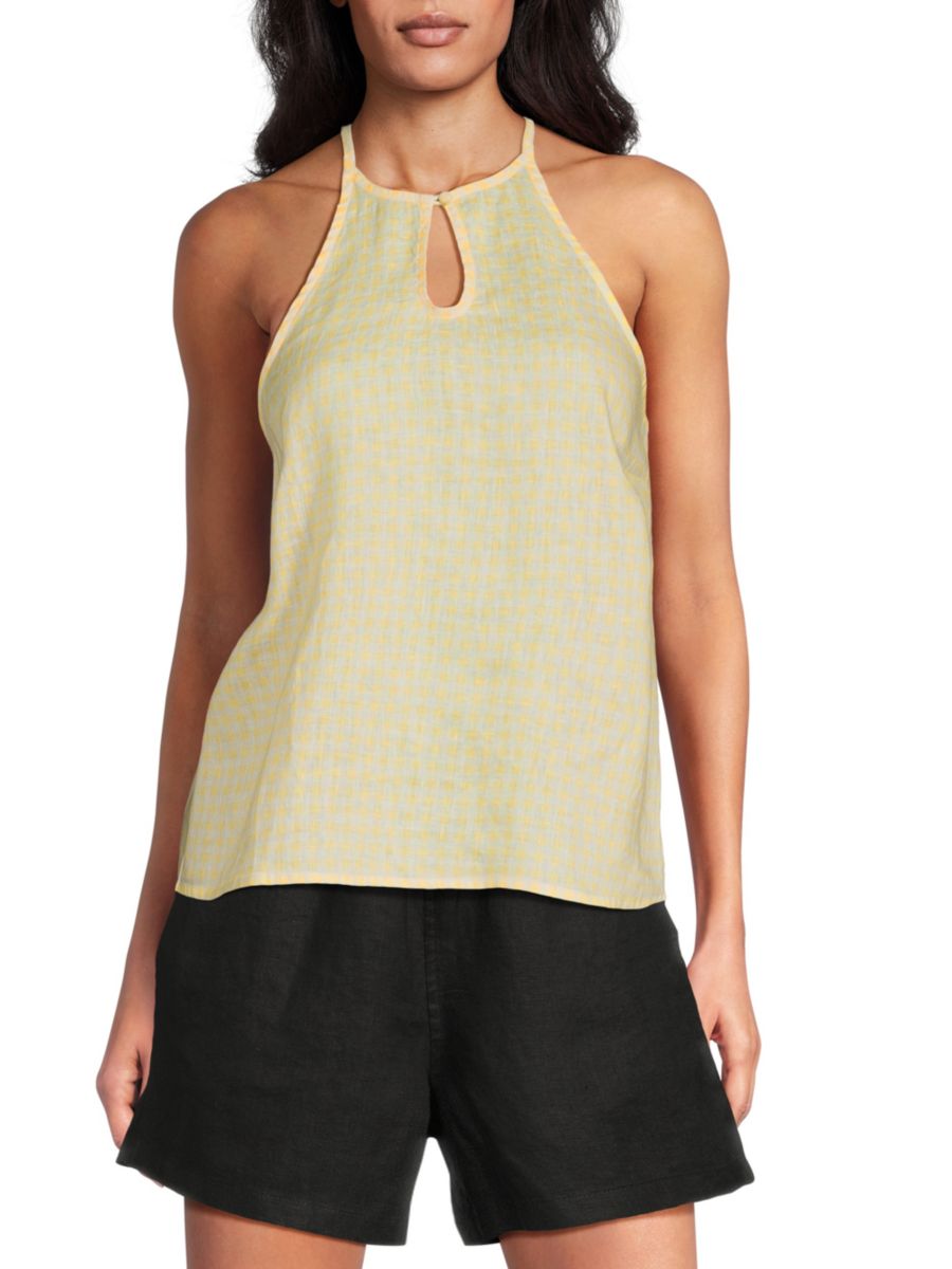 

Топ из 100% льна в клетку замочная скважина Saks Fifth Avenue, цвет Gingham Yellow