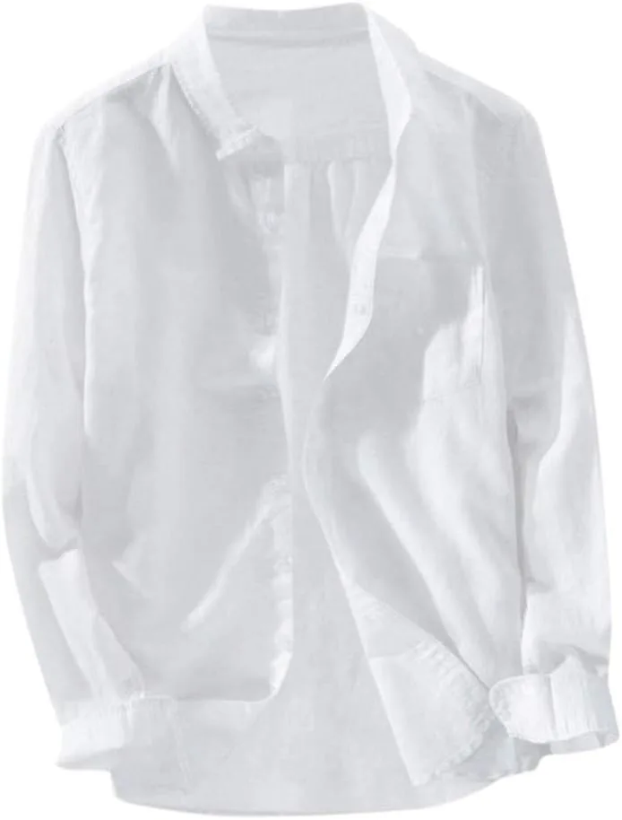 

Льняная рубашка для мужчин Long Sleeve Spread Collar