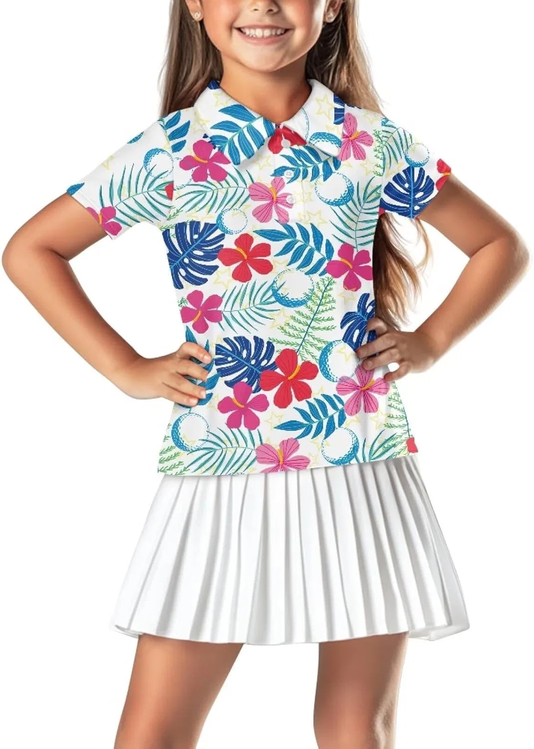 Детская футболка поло с V-образным вырезом Snilety, Hawaiian Floral