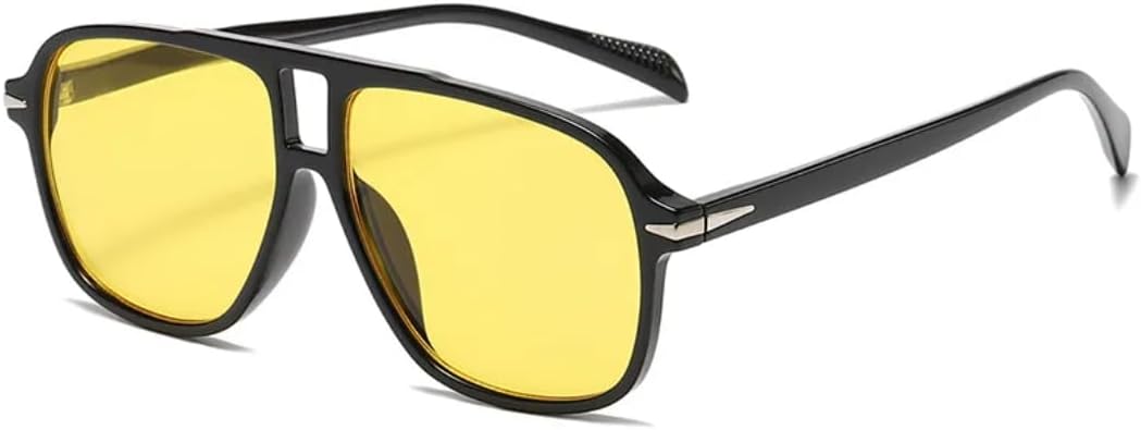 

Мужские солнцезащитные очки в стиле ретро с двойной перемычкой, модные очки с заклепками, защита от УФ-излучения UV400, женские модные очки с леопардовым принтом UUPTTPL, Black Yellow