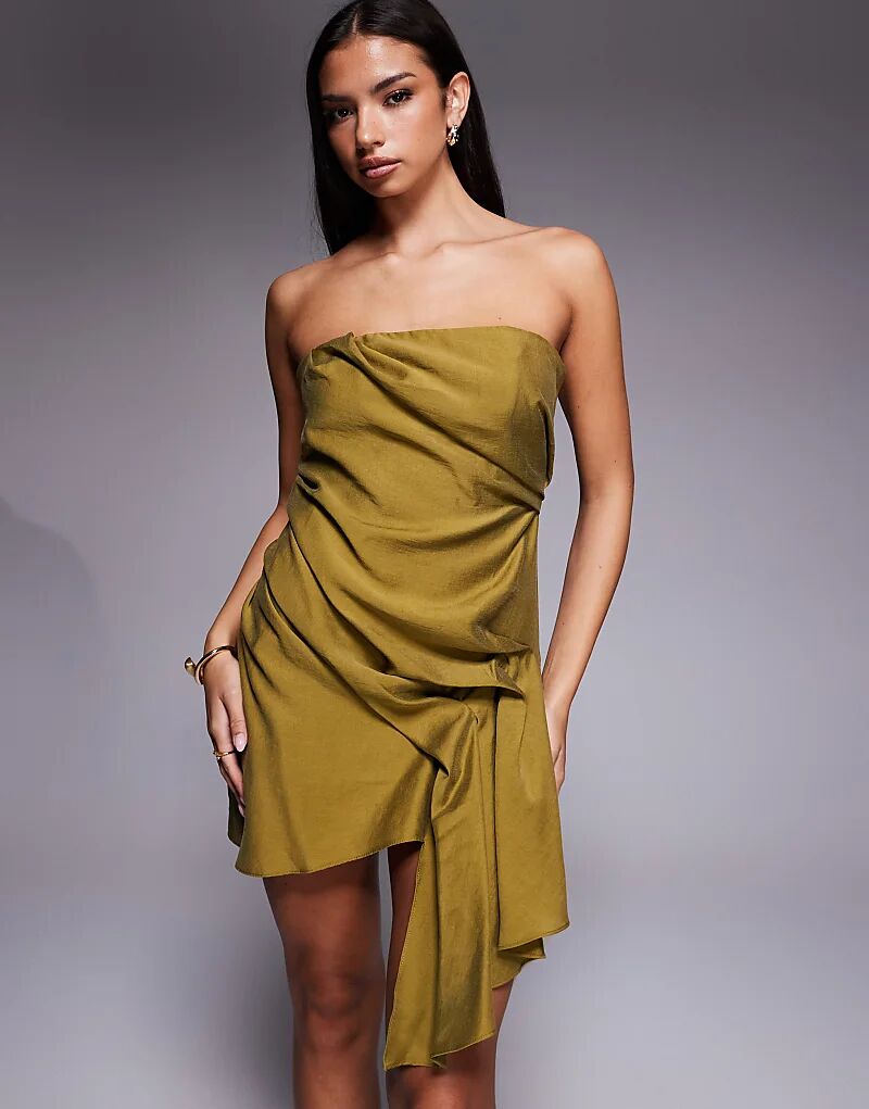 

Мини-платье-бандо ASOS DESIGN со складками по бокам зеленого цвета