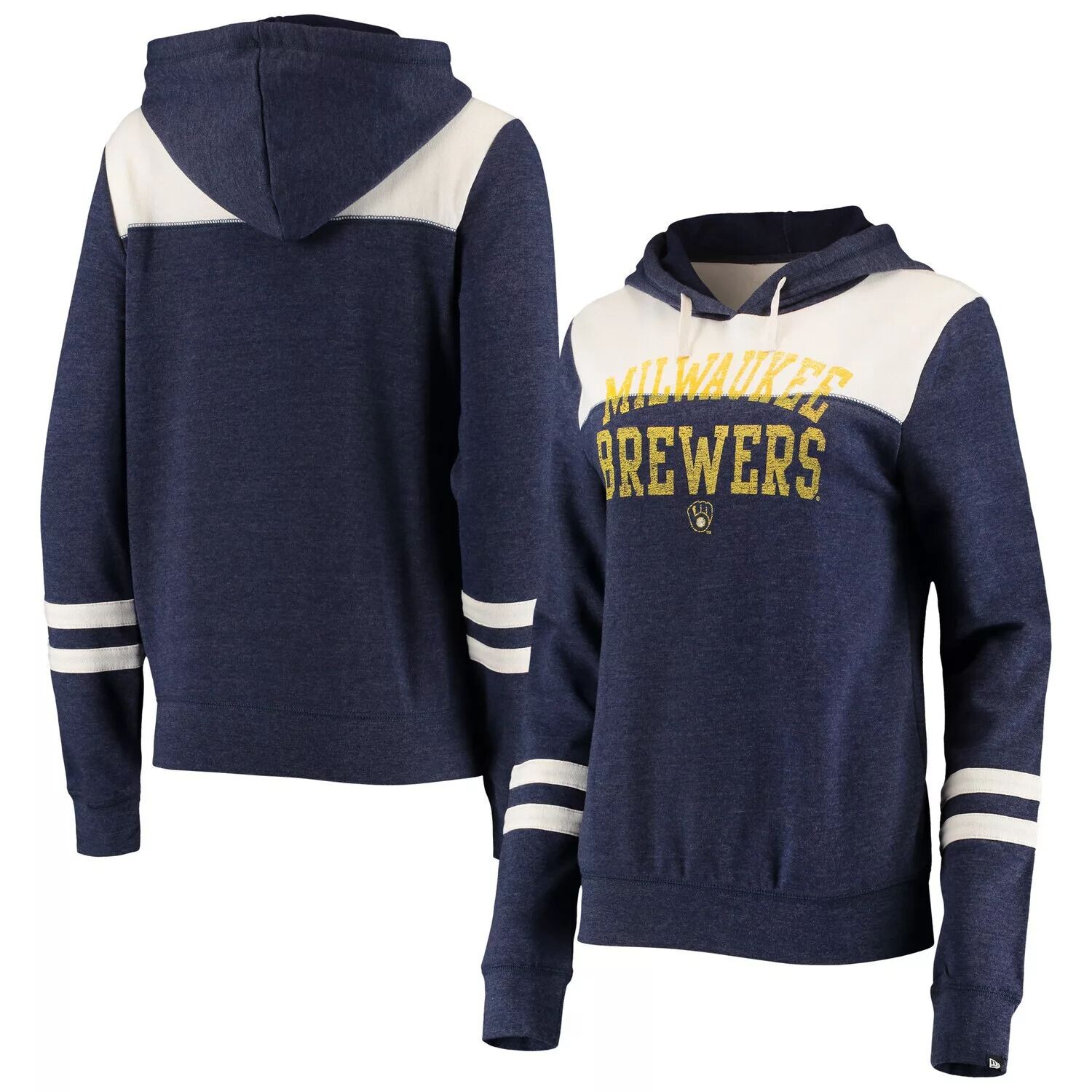 

Женский пуловер с капюшоном New Era, темно-синий/белый с цветными блоками Milwaukee Brewers Tri-Blend New Era