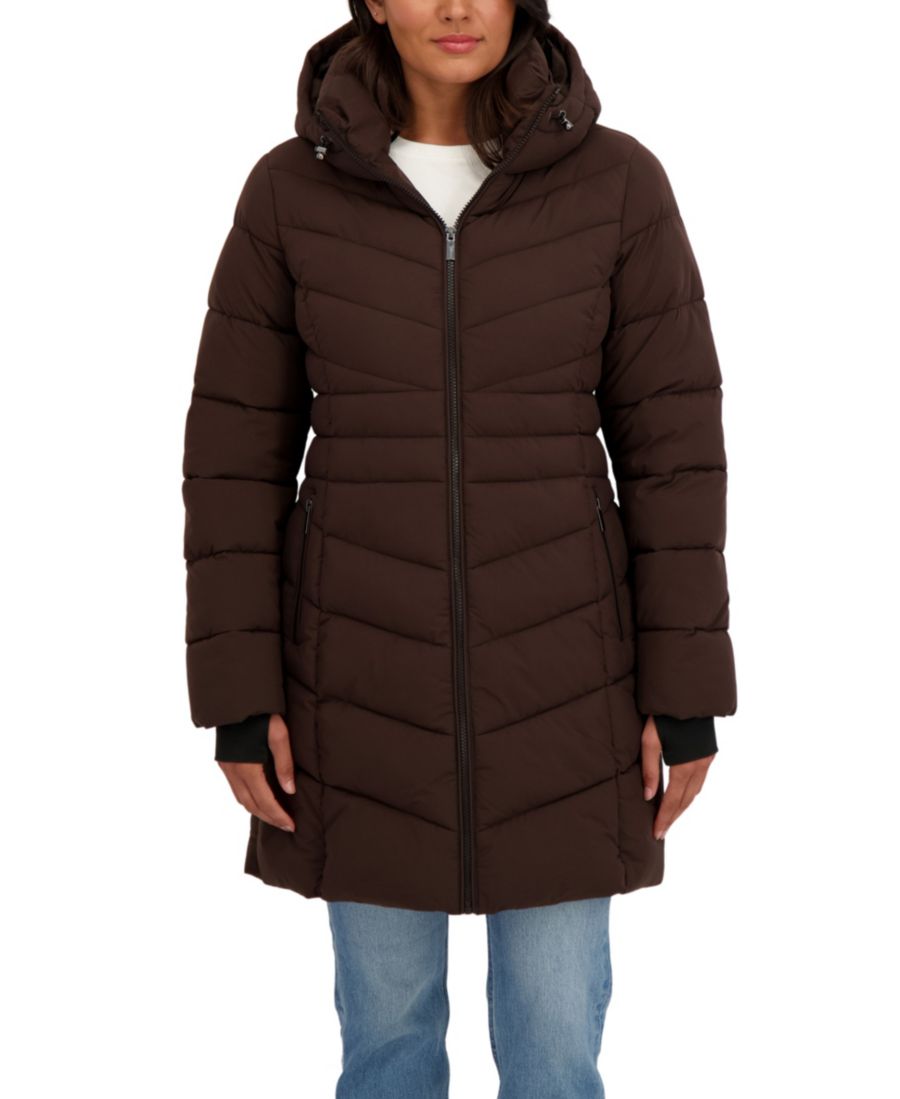 

Женская укороченная куртка-пуховик с капюшоном (3/4) из эластичной ткани Sebby Collection, Brown