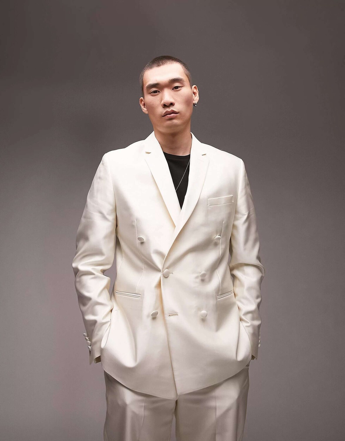 

Белый непринужденный двубортный пиджак Topman