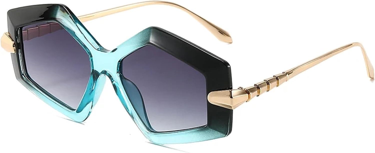 

Женские модные солнцезащитные очки с нестандартными дужками из металлического сплава в форме змеи, геометрическим многоугольным рисунком, защитой от УФ-излучения UV400 TVTBBVV, Blue Gray