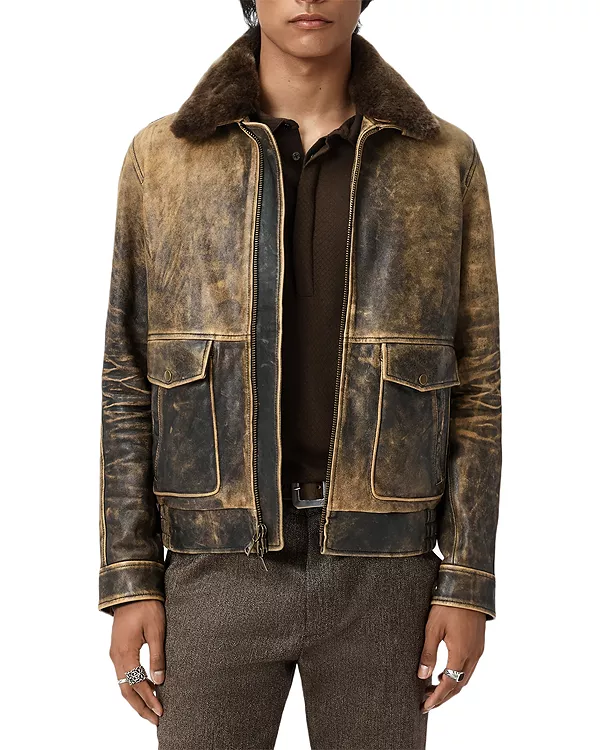 

Винтажная кожаная куртка Atlas John Varvatos, бежевый